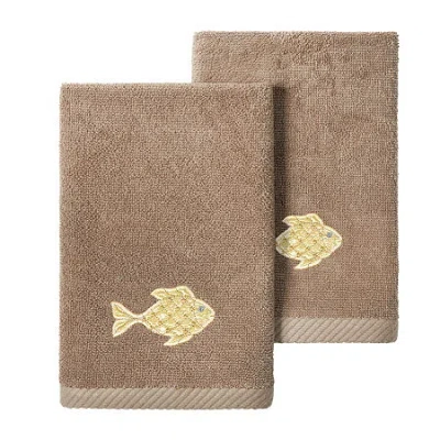 Linum Home Textiles Figi 2-pc. Embellished Fingertip Towel In Brown