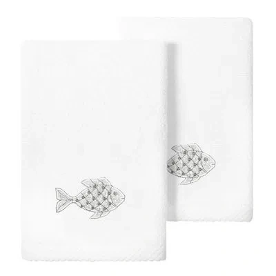 Linum Home Textiles Figi 2pc Embellished Bath Towel Set 2 Piece Turkish Cotton Towel Set In White