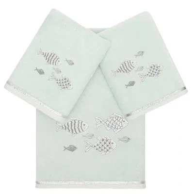 Linum Home Textiles Figi 3pc Embellished Towel Set 3 Piece Turkish Cotton Towel Set In Aqua