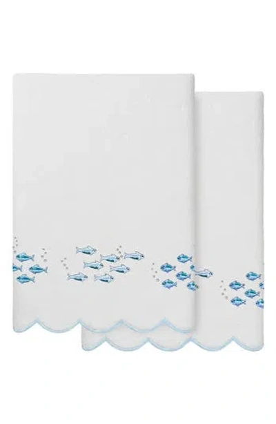 Linum Home Textiles Fish School Scallop 2-piece Bath Towel Set In Blue