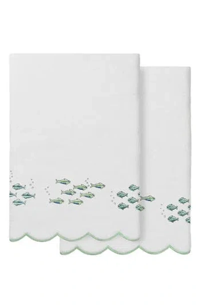 Linum Home Textiles Fish School Scallop 2-piece Bath Towel Set In White/ Green