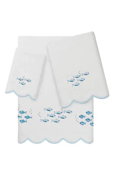 Linum Home Textiles Fish School Scallop 3-piece Hand Towel Set In Blue