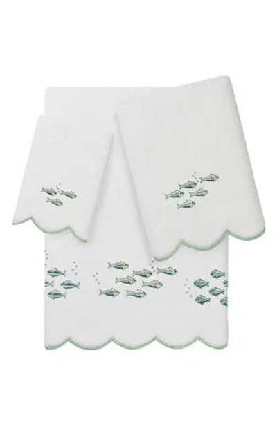 Linum Home Textiles Fish School Scallop 3-piece Hand Towel Set In Green