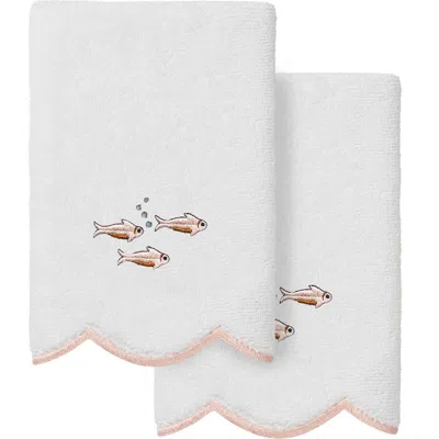 Linum Home Textiles Fish School Scallop Pack Of 2 Fingertip Towels In White/ Pink