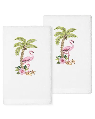 Linum Home Textiles Flora - Embroidered Luxury 100% Turkish Cotton Hand Towels (set Of 2) In White