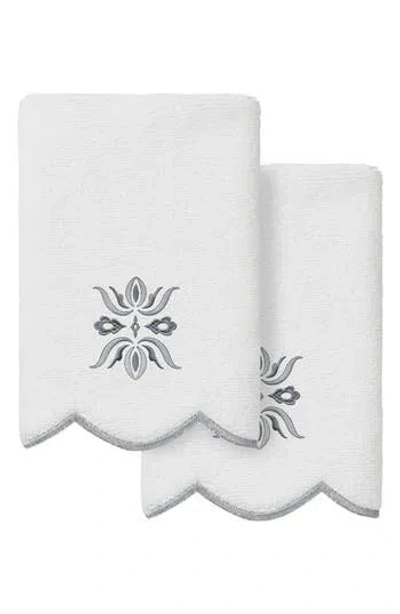 Linum Home Textiles Flower Crest Embroidered Scallop 2-piece Towel Set In Gray