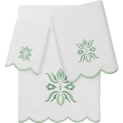 Linum Home Textiles Flower Crest Scallop 3-piece Towel Set In Green