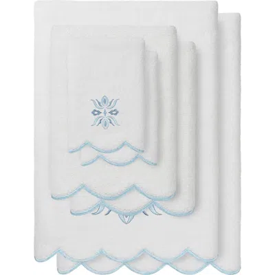 Linum Home Textiles Flower Crest Scallop 6-piece Bath Towel Set In Blue