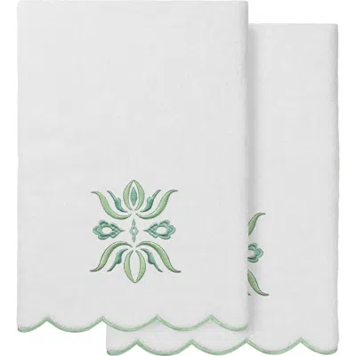 Linum Home Textiles Flower Crest Scalloped Set Of 2 Hand Towels In Multi