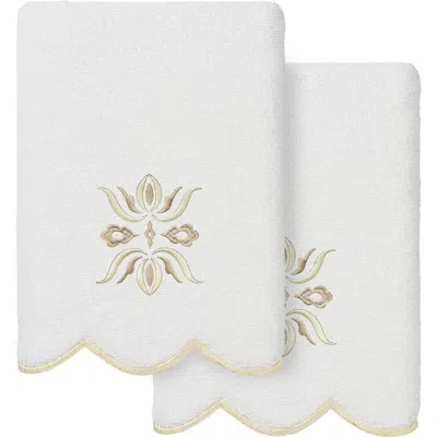 Linum Home Textiles Flower Crest Scalloped Set Of 2 Hand Towels In Multi