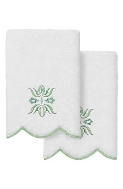 Linum Home Textiles Flower Crest Scalloped Set Of 2 Washcloths In Multi
