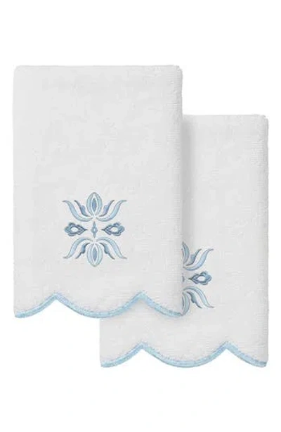 Linum Home Textiles Flower Crest Scalloped Set Of 2 Washcloths In Multi