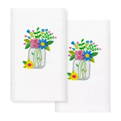 Linum Home Textiles Flower Crown Embroidered 2-pc. Hand Towel In White