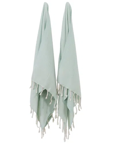 Linum Home Textiles Fun In Paradise Seafoam Pestemal Hand/guest Towels (set Of 2) In Green