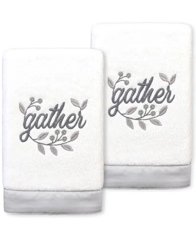 Linum Home Textiles Gather Embroidered Turkish Cotton Hand Towels (set Of 2) In White