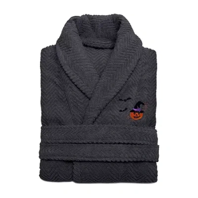 Linum Home Textiles Halloween Herringbone Bathrobe Unisex Adult Long Sleeve Long Length Robe In Gray
