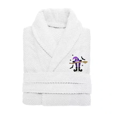 Linum Home Textiles Halloween Herringbone Bathrobe Unisex Adult Long Sleeve Long Length Robe In White