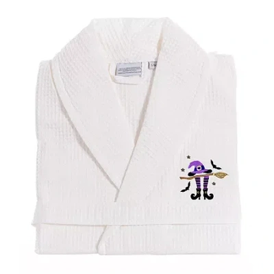 Linum Home Textiles Halloween Waffle Weave Bathrobe Unisex Adult Waffle Long Sleeve Long Length Robe In White