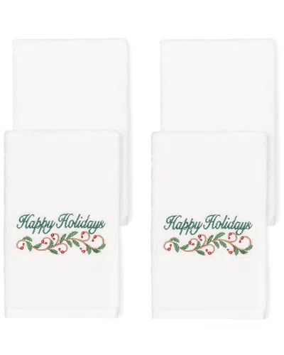 Linum Home Textiles Happy Holidays Hand Towel Set (set Of 4) In White