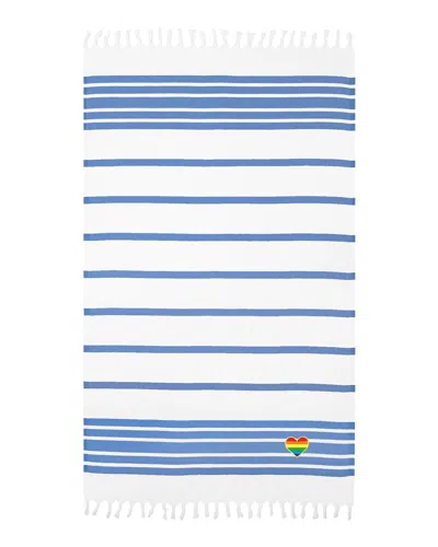 Linum Home Textiles Herringbone Rainbow Heart Beach Towel In Blue