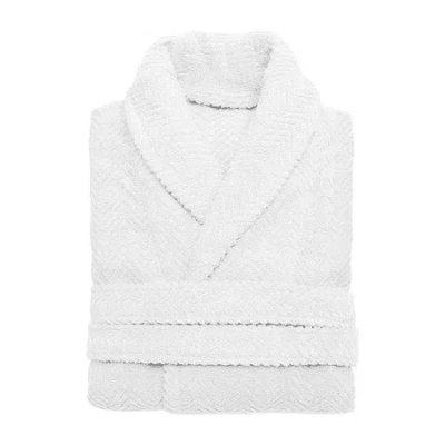Linum Home Textiles Herringbone Weave Bathrobe Unisex Adult Long Sleeve Long Length Robe In White