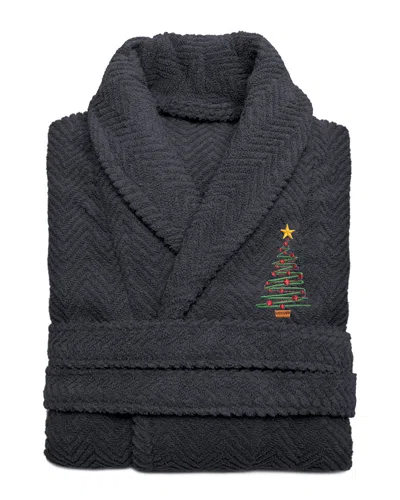 LINUM LINUM HOME TEXTILES HERRINGBONE WEAVE EMBROIDERED HOLIDAY BATH ROBE