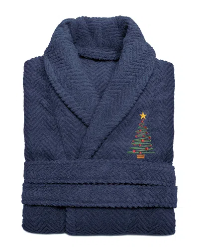 Linum Home Textiles Herringbone Weave Embroidered Holiday Bath Robe