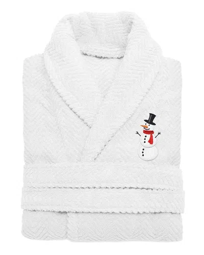 Linum Home Textiles Herringbone Weave Embroidered Holiday Bath Robe In White