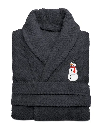 Linum Home Textiles Herringbone Weave Embroidered Holiday Bath Robe In Black