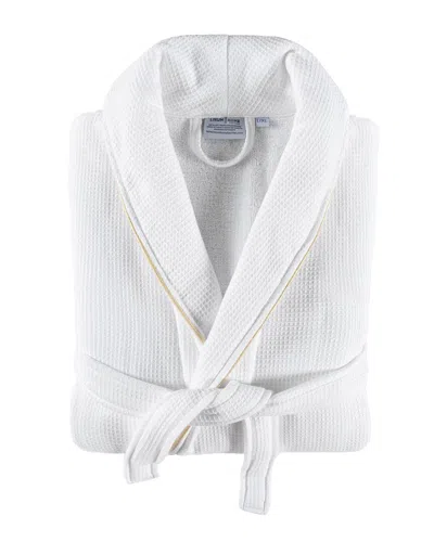 Linum Home Textiles Hotel Turkish Cotton Waffle Terry Bathrobe With Satin  Piped Trim In White