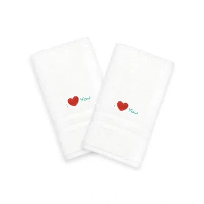 Linum Home Textiles I Love You Embroidered Turkish Cotton Hand Towel In Aqua