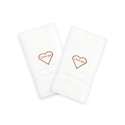 Linum Home Textiles I Love You Embroidered Turkish Cotton Hand Towel In Brown
