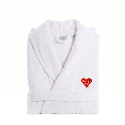Linum Home Textiles I Love You Mom Embroidered 100% Turkish Cotton Terry Cloth Bathrobe In White