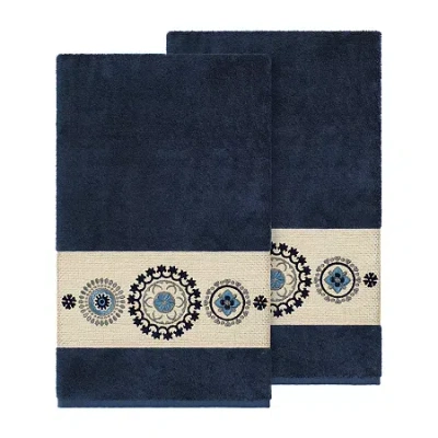 Linum Home Textiles Isabelle Embellished 2-pc. Embellished Geometric Bath Towel In Blue