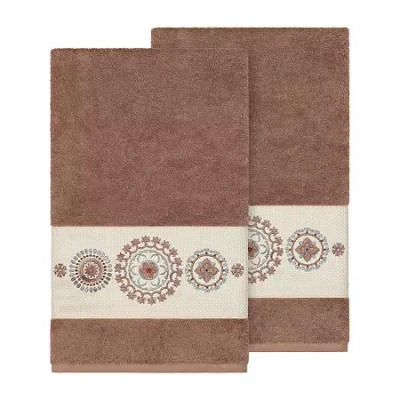 Linum Home Textiles Isabelle Embellished 2-pc. Embellished Geometric Bath Towel In Brown