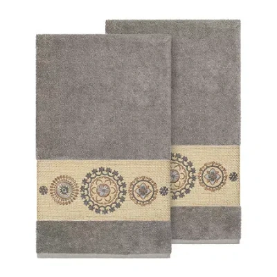 Linum Home Textiles Isabelle Embellished 2-pc. Embellished Geometric Bath Towel In Gray