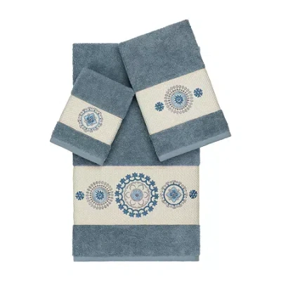 Linum Home Textiles Isabelle Embellished 3-pc. Bath Towel Set In Blue