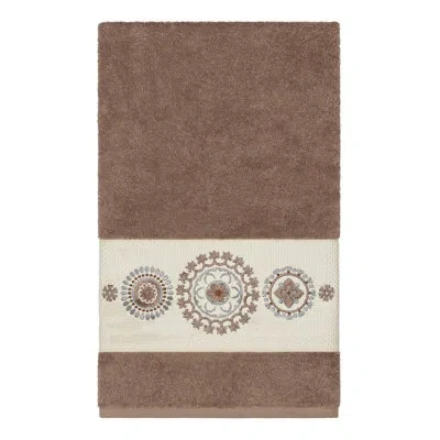 Linum Home Textiles Isabelle Embellished Turkish Cotton Bath Towel In Latte