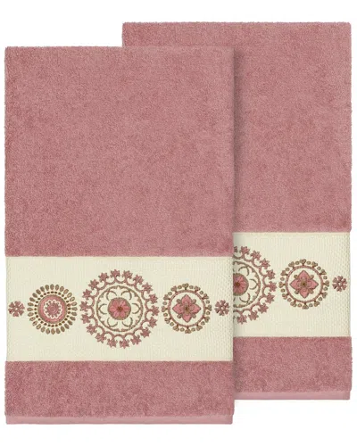 Linum Home Textiles Isabelle Turkish Cotton 2pc Embellished Bath Towel Set In Pink