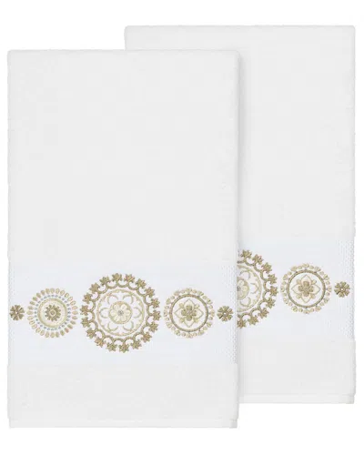 Linum Home Textiles Isabelle Turkish Cotton 2pc Embellished Bath Towel Set In White