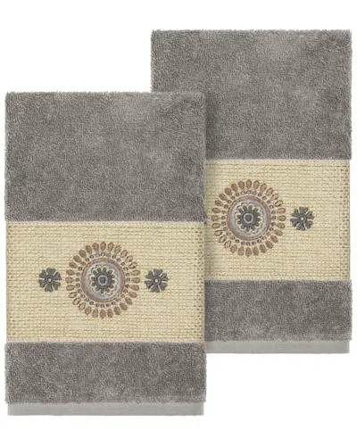 Linum Home Textiles Isabelle Turkish Cotton 2pc Embellished Hand Towel Set In Gray