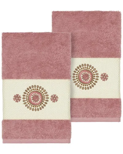 Linum Home Textiles Isabelle Turkish Cotton 2pc Embellished Hand Towel Set In Pink