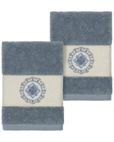 Linum Home Textiles Isabelle Turkish Cotton 2pc Embellished Washcloth Set In Black