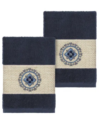 Linum Home Textiles Isabelle Turkish Cotton 2pc Embellished Washcloth Set In Black