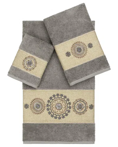 Linum Home Textiles Isabelle Turkish Cotton 3pc Embellished Towel Set In Gray