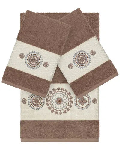 Linum Home Textiles Isabelle Turkish Cotton 3pc Embellished Towel Set In Gray