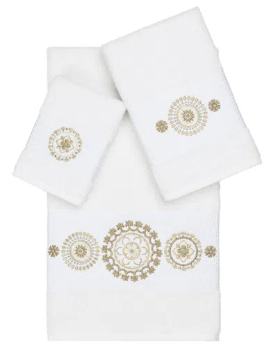 Linum Home Textiles Isabelle Turkish Cotton 3pc Embellished Towel Set In Green