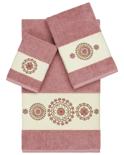 Linum Home Textiles Isabelle Turkish Cotton 3pc Embellished Towel Set In Brown