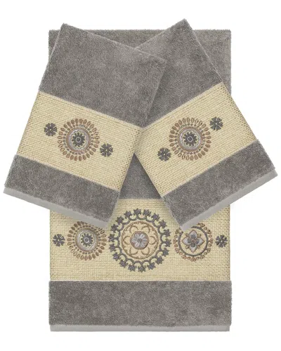 Linum Home Textiles Isabelle Turkish Cotton 3pc Embellished Towel Set In Brown