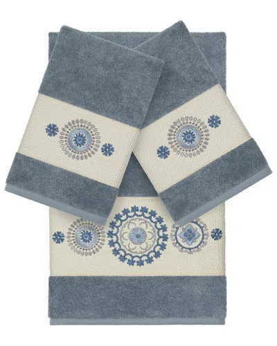Linum Home Textiles Isabelle Turkish Cotton 3pc Embellished Towel Set In Gray